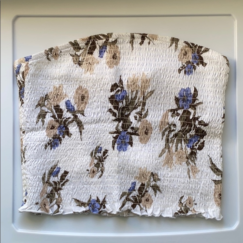 Garage White Floral Smocked Crop Tube Top
